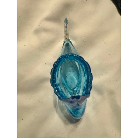 Blenko? Style MCM Hand Blown Blue Art Glass Fish Heavy Bowl Italian